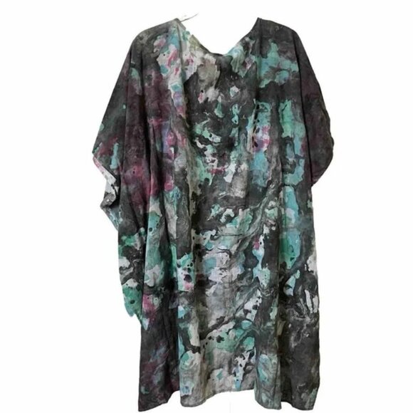 Rosa Palma Handpainted Art to Wear Lagenlook Top Cover Up Poncho Boho - Picture 1 of 5